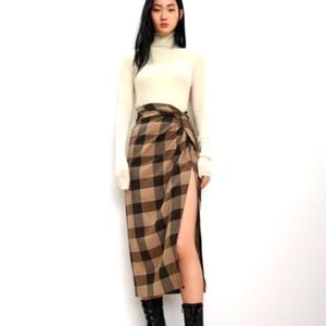 Zara Plaid Midi Skirt with Knot